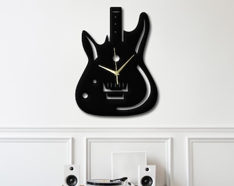 Guitar Metal Wall Clock, Guitarist Wall Clock, Music Room Decor, Gift for Guitar Player, Music Lover Gift
