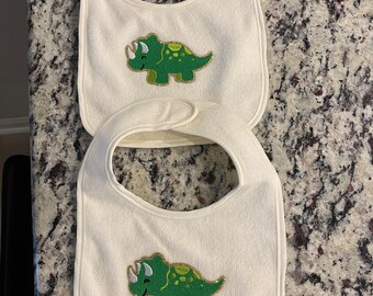 Set of two baby bibs, dinosaur baby bib, burp cloth for baby, baby bibs, baby shower gift