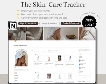 Notion Template Skincare Tracker, Aesthetic Selfcare Planner, Notion Beauty Tracker, Skincare Routine Manager, That Girl Notion Template