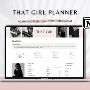 Notion Template Self-Care Planner || That Girl Notion Planner || All in One Notion || Vision, Fitness, Skincare, Habits