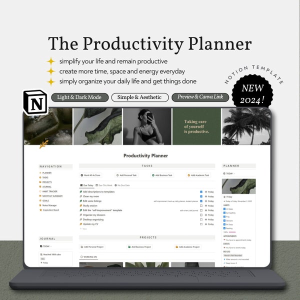 Notion Template Productivity Planner, All in One Notion Dashboard, Ultimate Self-improvement Planner, Aesthetic Personal Life Manager