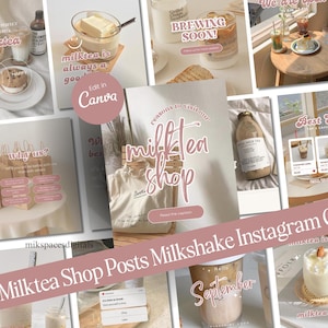 Milktea Shop Instagram Vorlagen Bubble Tea Shop Vorlagen Cafe Shop Instagram Post Boba Tea Pastellfarben Vorlagen Social Media