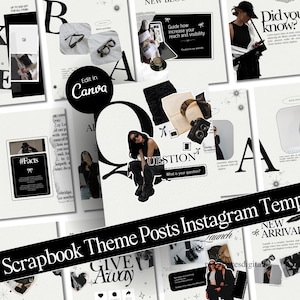 Plantillas de Instagram con temática de álbum de recortes Plantillas de estética negra Publicaciones sociales e historias Plantillas de marketing para feeds de IG Plantillas de redes sociales