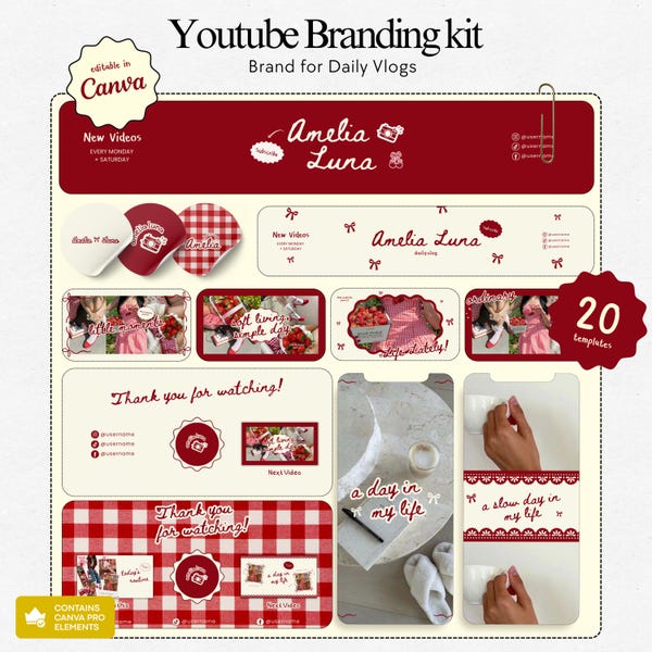 Youtube Branding Kit Templates Youtube Thumbnail Coquette Youtube Channel Art Kit Branding Templates Youtube Daily Vlog Brand Kit Template