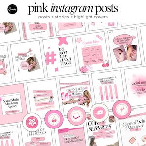 Modelos de Instagram em rosa pastel, modelos de gerenciadores de mídia social, marketing digital, modelos de posts e stories do Canva, capa para destaque do Instagram