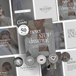 Girl Boss Canva Instagram Templates: Minimalist Gray Theme (Digital Download)