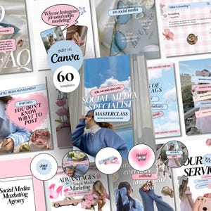 Social Media Manager Instagram Templates SMM Posts and Stories Instagram Marketing Digital Marketer Social Canva Templates Blue & Pink Theme