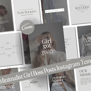 Modelli di Instagram per Girl Boss Post di Instagram per Girl Boss Babe Post di Girl Boss Modelli di Girl Boss Pacchetto di post Canva con tema grigio estetico minimalista