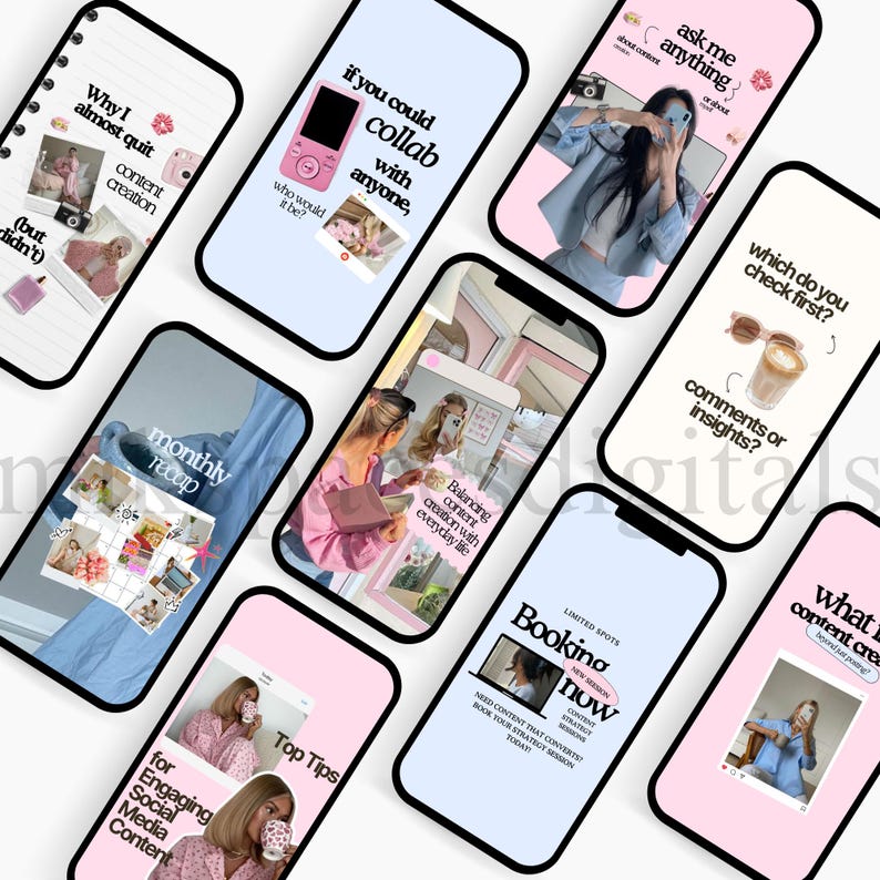 Instagram Template Social Media Templates Pink Instagramable Template canva template instagram bundle templates instagram plantillas sociales digital marketer digital marketeer content creation content cration content creating aes thetics Social Media Manager Instagram Templates SMM Posts and Stories Instagram Marketing Digital Marketer Social Canva Templates Blue & Pink Theme Etsy