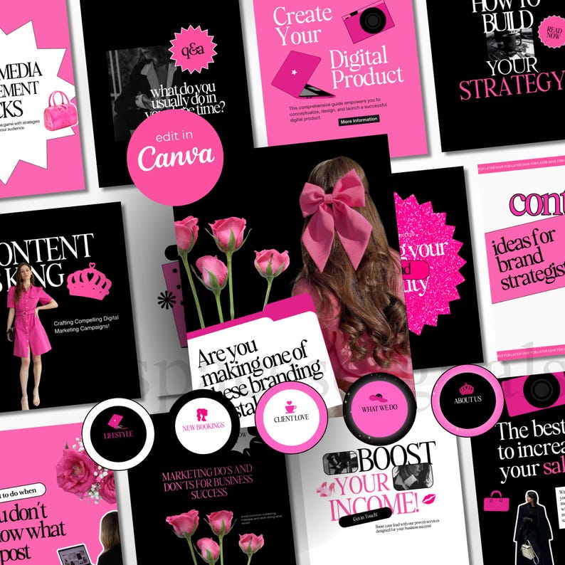 Pink Digital Marketing Instagram Templates: Social Media Kit (canva) - Etsy