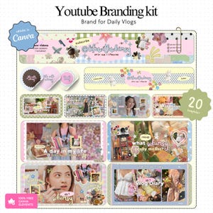 Youtube Branding Kit Whimsy Youtube Vlog Templates  Vlog Youtube Thumbnails Channel Art Templates Storytelling Youtube Brand Kit Canva Pack