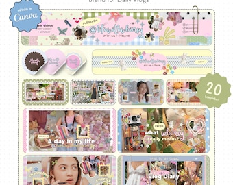 Youtube Branding Kit Whimsy Youtube Vlog Templates  Vlog Youtube Thumbnails Channel Art Templates Storytelling Youtube Brand Kit Canva Pack