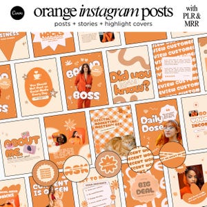 Instagram Templates Orange Social Media Posts and Stories Canva Templates Groovy Playful Theme Digital Marketing Templates with MRR PLR