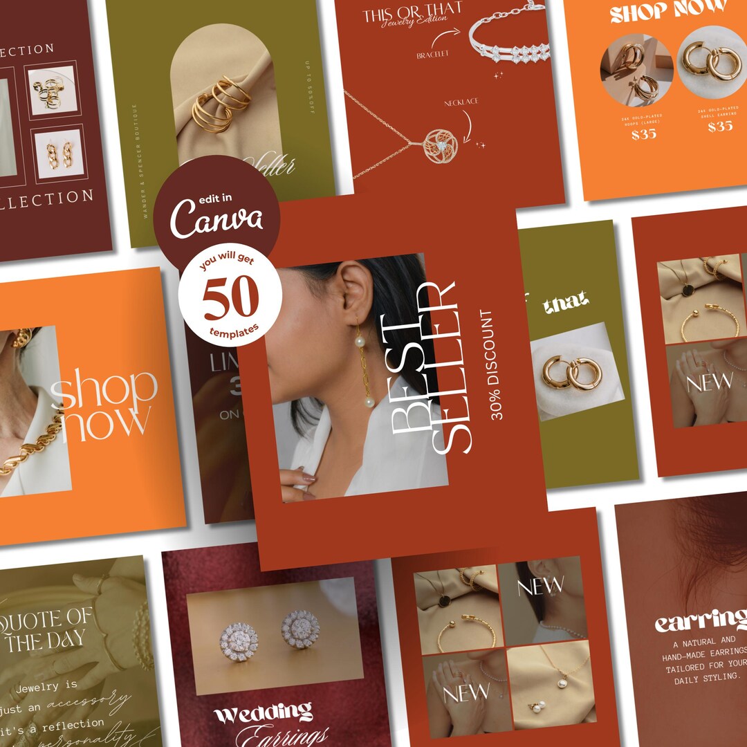 Jewelry Instagram Templates: Earth Tones Social Media Posts (canva PDF ...