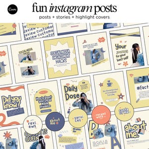 Social Media Manager Instagram Templates Yellow Canva Pop Theme Templates Digital Marketing Posts and Stories IG Templates Social Media