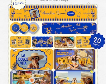 Youtube-varumärkespaket Youtube-miniatyrmallar Dolce Vita Youtube-kanalkonstmallar Italiensk sommar Youtube-varumärkespaket Canva-paket