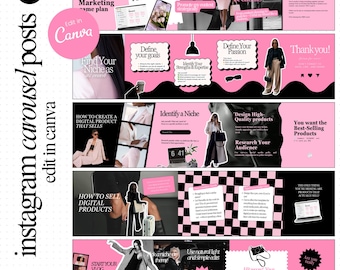 Carousel Templates Seamless Instagram Templates Black Pink Posts Carousel IG Social Media Templates Canva Instagram Pink Instagram Feed Post