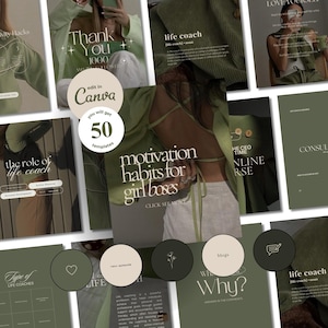 Life Coach Instagram Templates Business Coach Lifestyle Mindfulness Coach Luxury Templates Aesthetic Green Theme Templates Social Posts
