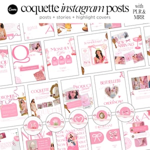 Coquette Instagram Templates Coquette Social Media Posts and Stories Instagram Templates Aesthetic Pink Coquette Templates With MRR & PLR
