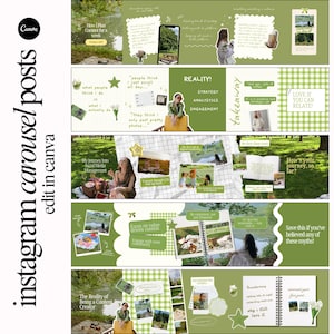 Instagram Karussell Grün Nahtlose Karussell Social Media Vorlagen Instagram Posts Templates Gemütliches Scrapbook Thema Karussell Posts Grün