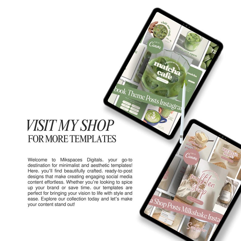 Matcha Pink Coffee Instagram Templates Social Media Template Cafe Business Coffee Shop Template Milkshake Cafe Social Matcha Instagram Posts Etsy