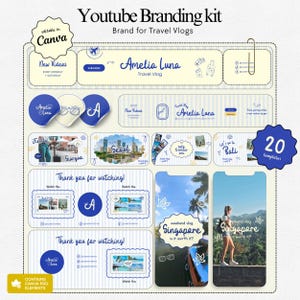 Youtube Branding Kit Templates Youtube Thumbnail Templates Youtube Channel Art Kit Branding Templates Youtube Travel Vlog Brand Kit Template