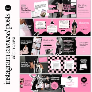 Karussell Vorlagen Nahtlos Instagram Vorlagen Schwarz Pink Posts Karussell IG Social Media Templates Canva Instagram Pink Instagram Feed Post