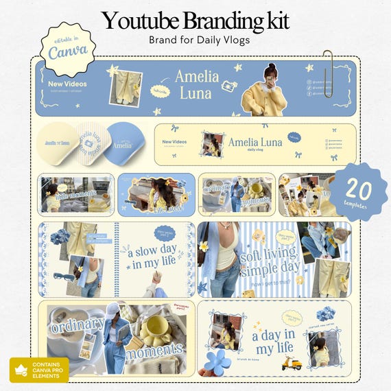 Youtube Branding Kit Templates Youtube Thumbnail Yellow Youtube Channel Art Kit Branding Templates Youtube Daily Vlog Brand Kit Template