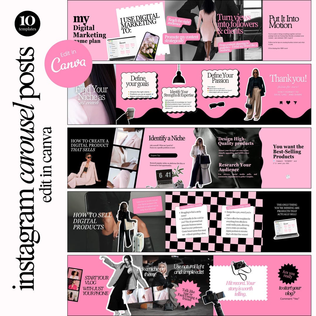 Carousel Templates Seamless Instagram Templates Black Pink Posts ...