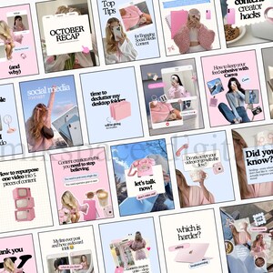 Instagram Template Social Media Templates Pink Instagramable Template canva template instagram bundle templates instagram plantillas sociales digital marketer digital marketeer content creation content cration content creating aes thetics Social Media Manager Instagram Templates SMM Posts and Stories Instagram Marketing Digital Marketer Social Canva Templates Blue & Pink Theme Etsy