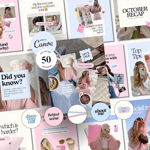 Instagram Template Social Media Templates Pink Instagramable Template canva template instagram bundle templates instagram plantillas sociales digital marketer digital marketeer content creation content cration content creating aes thetics Social Media Manager Instagram Templates SMM Posts and Stories Instagram Marketing Digital Marketer Social Canva Templates Blue & Pink Theme Etsy