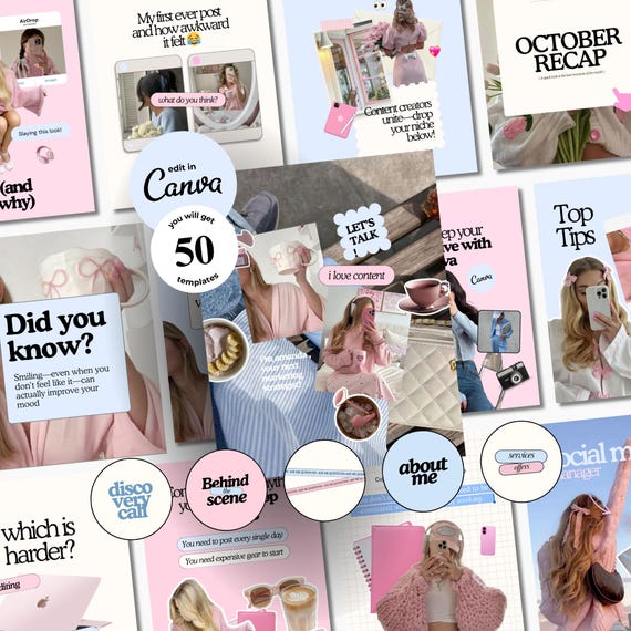 Social Media Manager Instagram Templates SMM Posts and Stories Instagram Marketing Digital Marketer Social Canva Templates Blue & Pink Theme