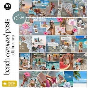 Carrusel de playa, carrusel de publicaciones de Instagram, plantillas de carrusel de viajes, publicaciones de verano, redes sociales, álbum de recortes digital, narración de historias en Instagram