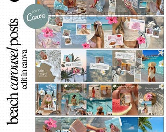 Beach Carousel Instagram Post Carousel Travel Carousel Templates Summer Posts Social Media Digital Scrapbook Carousel Instagram Storytelling