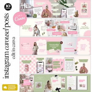 Carousel Templates Carousel Pink Posts Canva Templates IG Carousel Content Creator Seamless Carousel Green Aesthetic Canva Templates