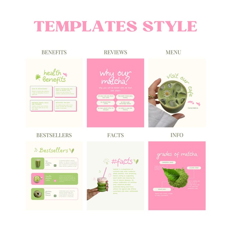 Matcha Pink Coffee Instagram Templates Social Media Template Cafe Business Coffee Shop Template Milkshake Cafe Social Matcha Instagram Posts Etsy