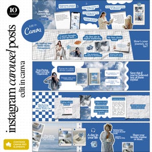 Carousel Templates Instagram Blue Posts Carousel Seamless Canva Carousel Templates Content Creator Posts Social Media Manager IG Carousel