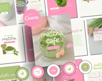 Matcha Pink Coffee Instagram Templates Social Media Template Cafe Business Coffee Shop Template Milkshake Cafe Social Matcha Instagram Posts