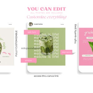 Matcha Pink Coffee Instagram Templates Social Media Template Cafe Business Coffee Shop Template Milkshake Cafe Social Matcha Instagram Posts Etsy