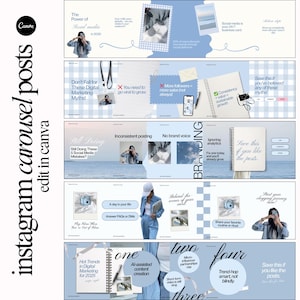 Karussell Vorlagen Nahtloses Karussell Social Media Vorlagen Instagram Posts Virales Karussell Canva Vorlagen Blaue Ästhetik Karussell Vorlagen
