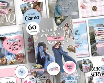 Social Media Manager Instagram Templates SMM Posts and Stories Instagram Marketing Digital Marketer Social Canva Templates Blue & Pink Theme