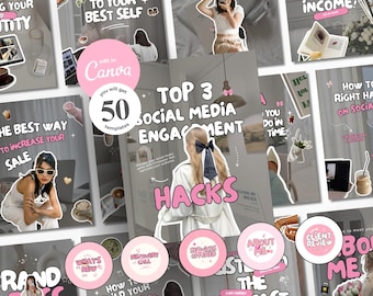Instagrammallar Estetiska rosa konturmallar för inlägg och berättelser Mallar för sociala medier Manager för IG Mallar för digital marknadsförare Sociala medier Canva