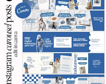 Carousel Templates Instagram Blue Posts Carousel Seamless Canva Carousel Templates Content Creator Posts Social Media Manager IG Carousel