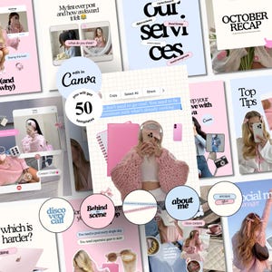 Szablony Instagrama dla menedżera mediów społecznościowych Posty i historie SMM Marketing na Instagramie Marketing cyfrowy Szablony Canva dla mediów społecznościowych Motyw niebieski i różowy