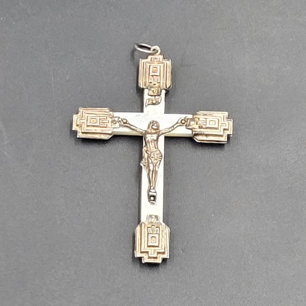 Croix antique Jesus  argent et nacre Croix catholique XIX