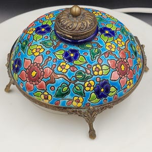 inkwell dans le gout des Emaux de longwy sur monteur bronze Bel encrier de style Napoléon 3 porcelaine antique france antiquité
