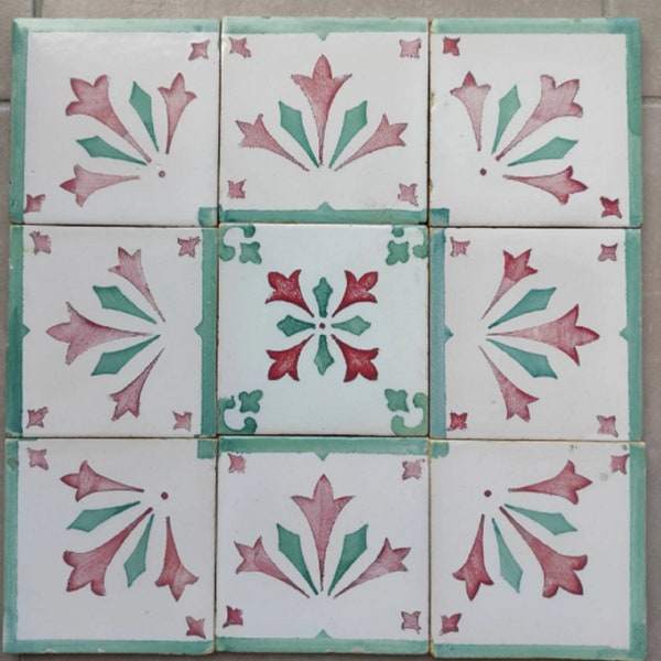 Set of 9 tiles, French tiles, Napoleon III, Victorian tiles, rare French tiles of Desvres Fourmaintraux, tiles