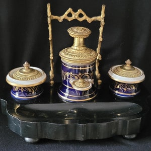 Bel encrier double Napoléon 3 porcelaine antique france antiquité Napoleon III