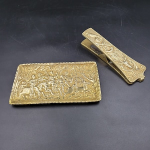 Max Le Verrier - Rare bronze desk set 3 piece Middle Ages theme - 20th Century Solid Bronze (clamp and tray)