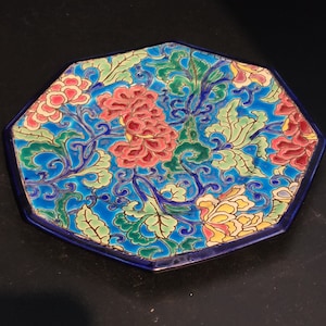 Esmaltes de placa octogonal raros de cerámica de porcelana antigua longwy D3282 Napoleón III